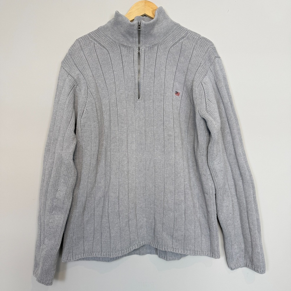 Vintage Polo Ralph Lauren Thick Cotton Ribbed Quarter Zip Sweater Mens XXL Gray